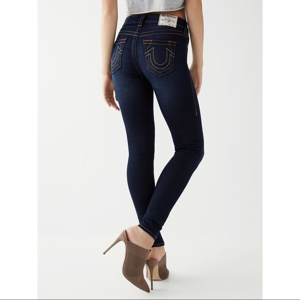 True Religion Dark Wash Low Rise Skinny Jeans 24
